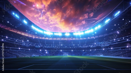 stadium at night. An imaginary stadium is modelled and rendered., flare light background