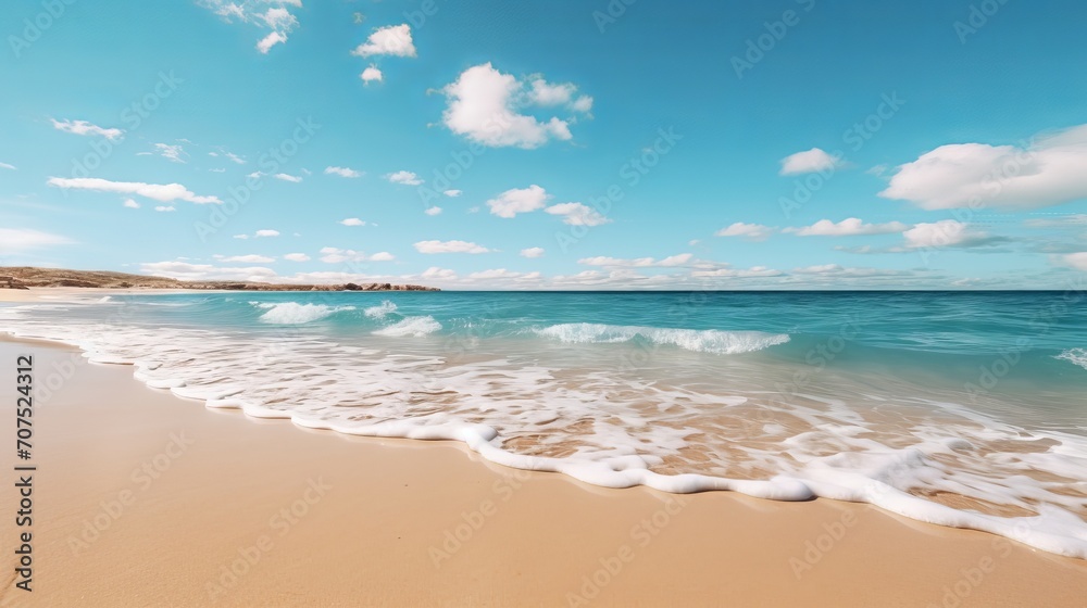 The bliss of a beach day captured in a serene seascape with golden sands