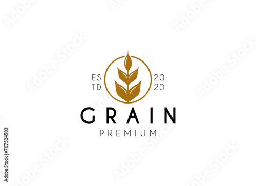 Vintage wheat farm logo design. Grain or wheat stamp logo