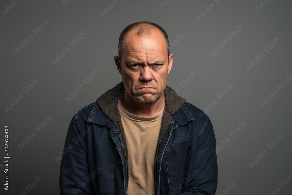Portrait of a sad man in a jacket on a dark background