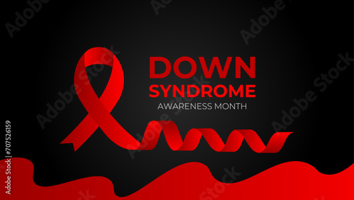 Down syndrome awareness month. Vector web banner, cover, flyer, backdrop, background, poster, card for social media, networks. Text down syndrome awareness month, october with pink ribbon. vector