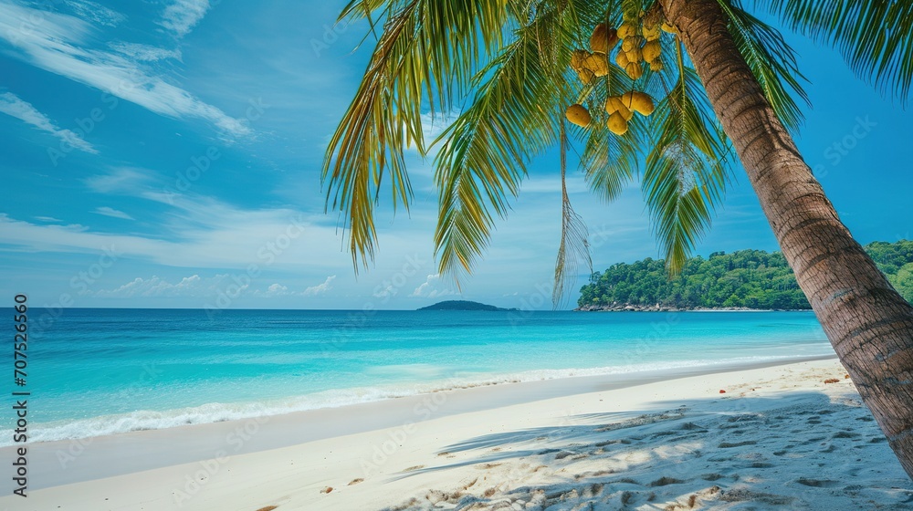 Touched tropical beach in similan island,Coconut tree or palm tree on the Beach.