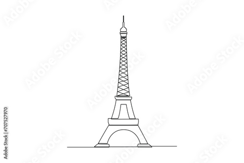 Fototapeta Naklejka Na Ścianę i Meble -  Single continuous line drawing Eiffel tower, iconic tower at paris. Building architecture property isolated minimalism concept. Dynamic one line draw graphic design vector illustration on white backgr