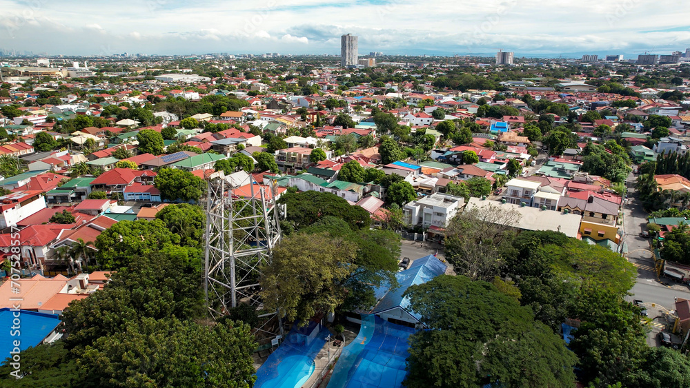 Aerial of the BF Resort Village Clubhouse. A typical middle class subdivision in Metro Manila.