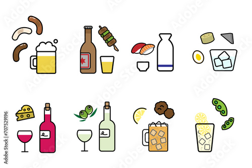色々なお酒とおつまみのイラストセット