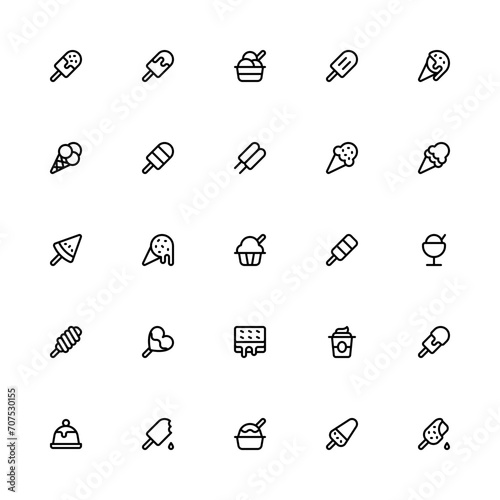 Ice Cream Outline 2D Icon Collection with Editable Stroke and Pixel Perfection
