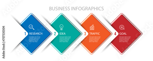 business infographic 4 parts or steps, there are icons, text, numbers. Can be used for presentation banners, workflow layouts, process diagrams, flow charts, info graphics, your business presentations