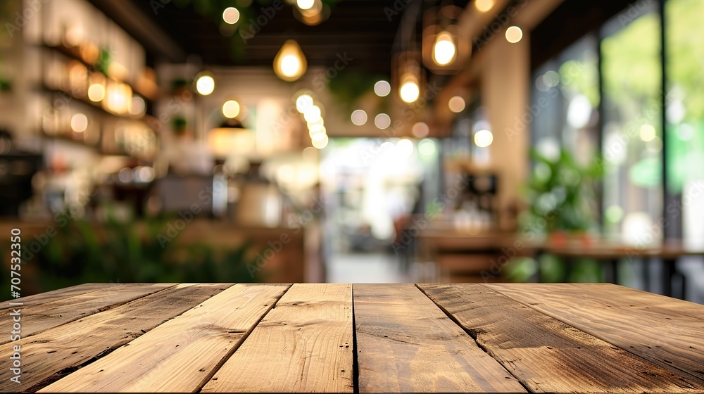 Wooden board empty table in front of blurred background. Perspective brown wood over blur in coffee shop Wooden board empty table in front of blurred background. Perspective brown wood over blur in coffee shop