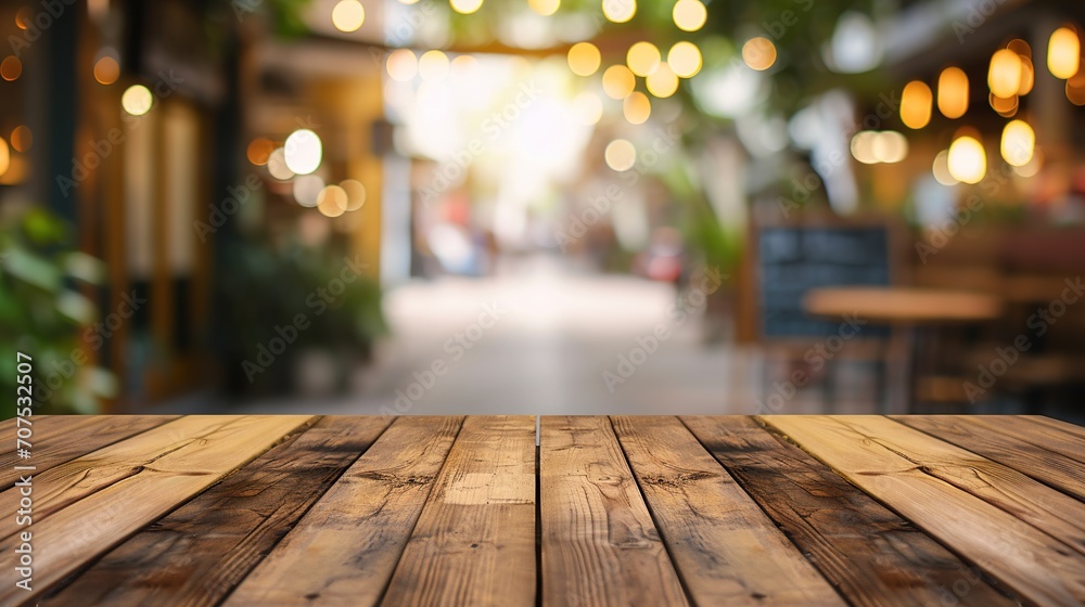 Wooden board empty table in front of blurred background. Perspective brown wood over blur in coffee shop - can be used for display or montage your products.Mock up for display of product Wooden board empty table in front of blurred background. Perspective brown wood over blur in coffee shop - can be used for display or montage your products.Mock up for display of product