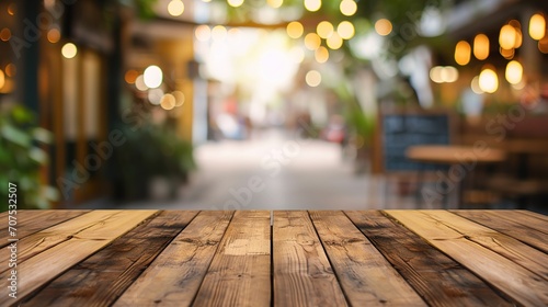 Wooden board empty table in front of blurred background. Perspective brown wood over blur in coffee shop - can be used for display or montage your products.Mock up for display of product