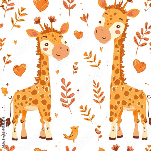 cute seamless pattern with giraffe couple decorated with heart love symbol