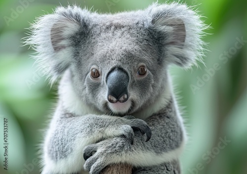 Adorable Koala Clasping Tree Branch with a Gentle Gaze