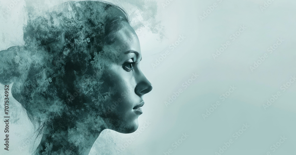 A matte painting depicts a woman with smoke emanating from her head, exploring the complexities of the human mind.