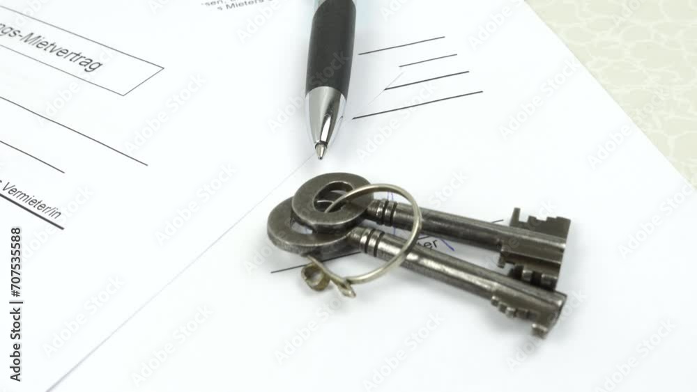 Ein Mietvertrag für eine Wohnung und die Übergabe von Schlüssel Ein Mietvertrag für eine Wohnung und die Übergabe von Schlüssel
