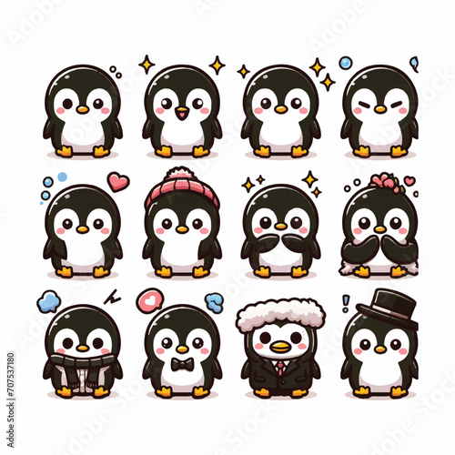 set of funny penguin