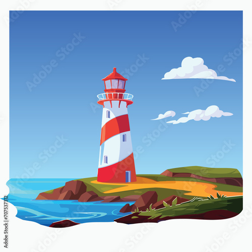 Lighthouse on sea side vector illustration