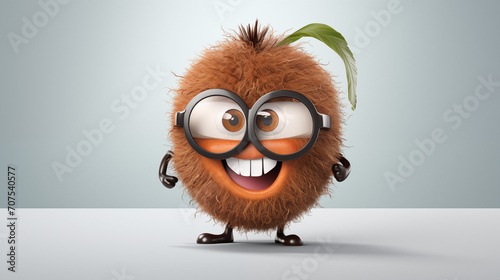 Stylish portrait of an anthropomorphic coconut wearing glasses with copy space, cartoon coconut © Рита Конопелькина
