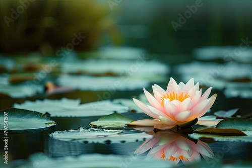 Freshly bloomed lotus flower on a tranquil pond