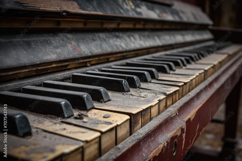 Old piano keys collecting dust in an abandoned hall Old piano keys collecting dust in an abandoned hall