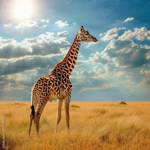 Majestic giraffe grazing in a sun-drenched savannah © Jelena