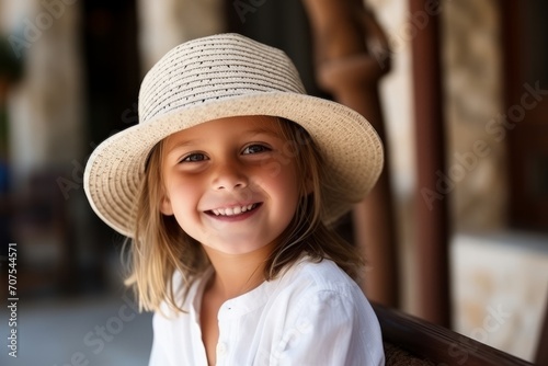 Portrait of a cute little girl wearing a straw hat and smiling © Inigo