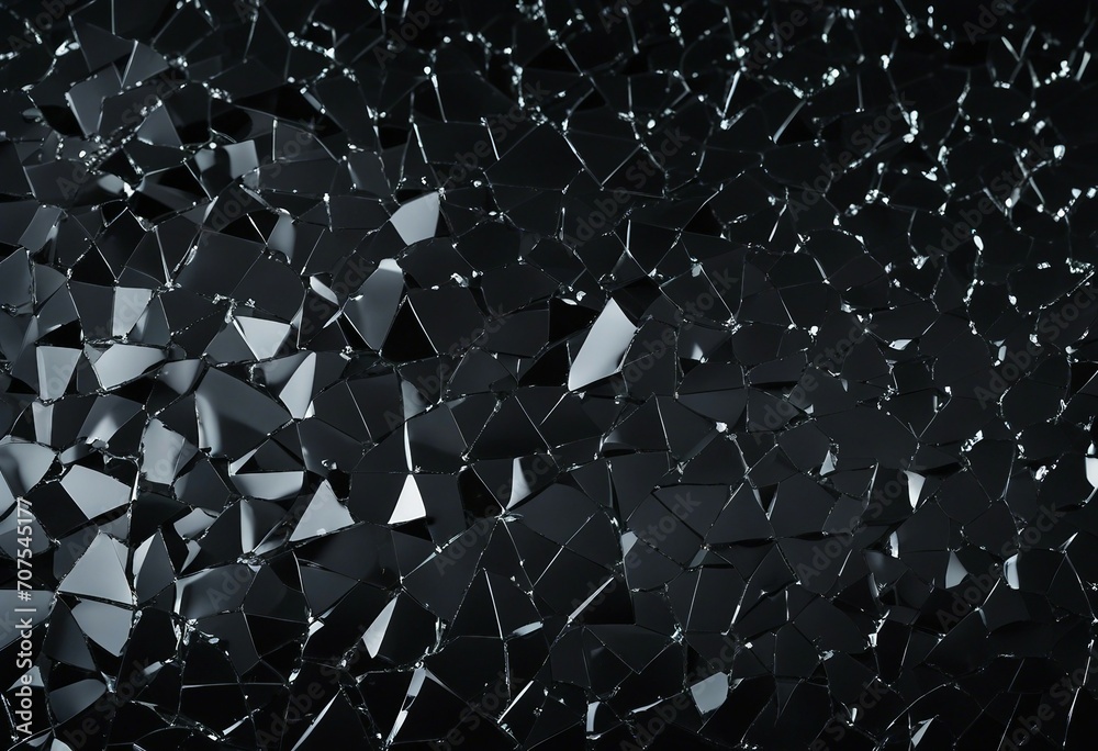 Cracked glass object on black background smashed glass texture shards of broken glass on black wall - obrazy, fototapety, plakaty 