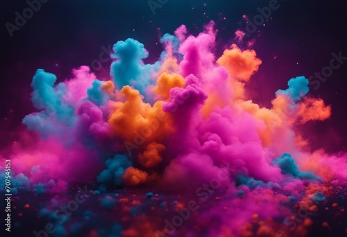 Clubs of multicolored neon smoke ink An explosion a burst of holi paint Abstract psychedelic pastel