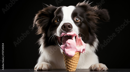 A dog is eating an ice cream in the style of light © Pic