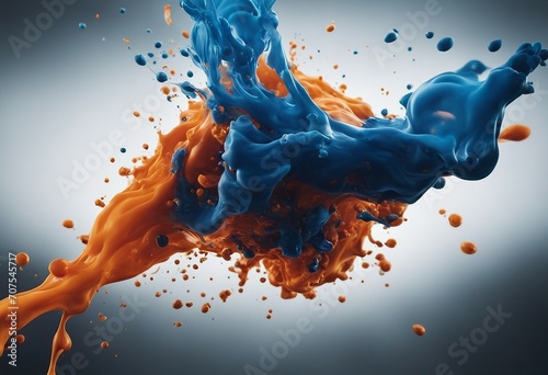 Spectacular image of blue and orange liquid ink churning together with a realistic texture photo
