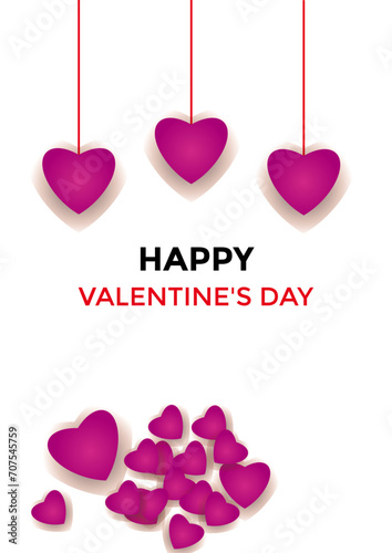 Fototapeta Naklejka Na Ścianę i Meble -  Valentine's Day greeting card with pink hearts. Happy Valentine's Day banner. I love decorative concept designs on a white background