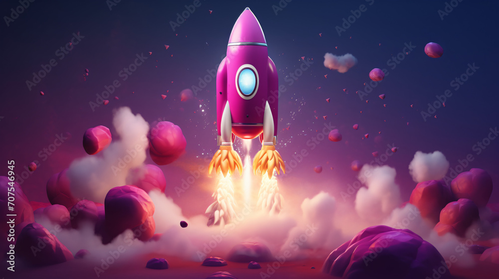 A stylized rocket launching in an abstract environs - obrazy, fototapety, plakaty 
