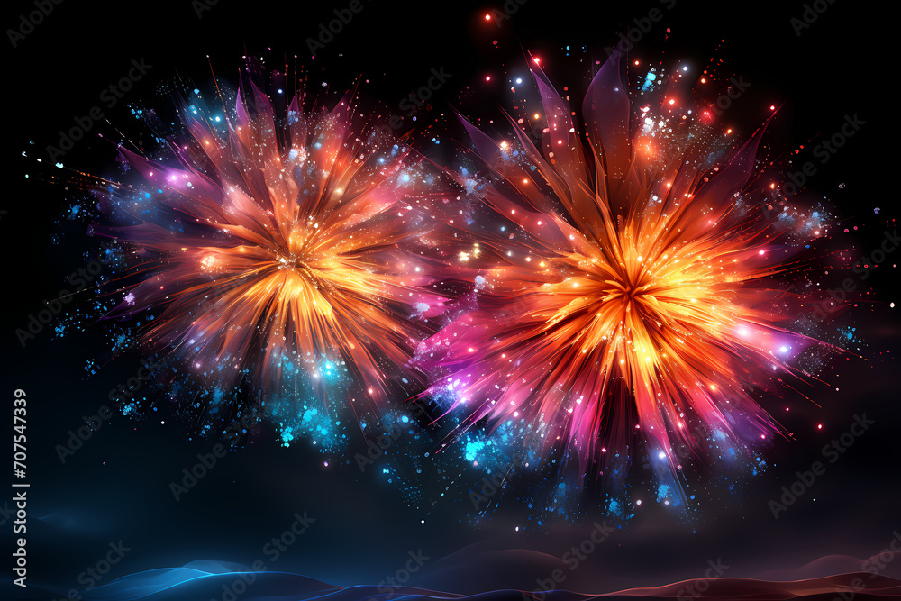 Fototapeta premium Colorful firework explosions against darkness