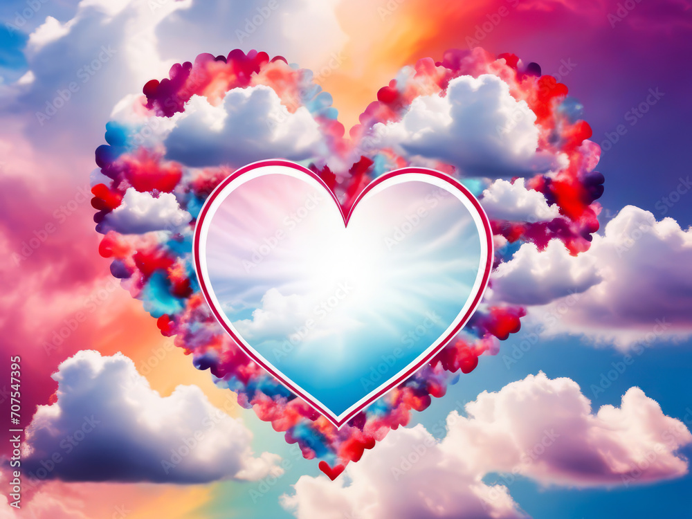 beautiful colorful valentine day heart in the clouds as abstract background, beautiful, romantic, colorful, sharp, fantasy