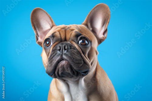 French bulldog portrait isolated on blue background