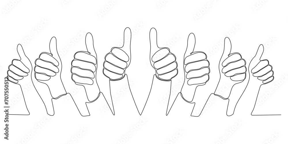Fototapeta premium continuous line Many people congratulate the winner and hold their thumbs