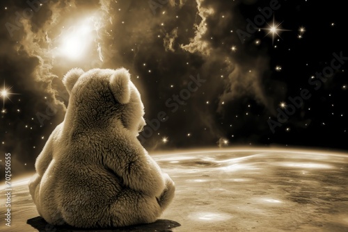  a lonely bear on Mars, missing home. sense of solitude and longing, flashback  photo