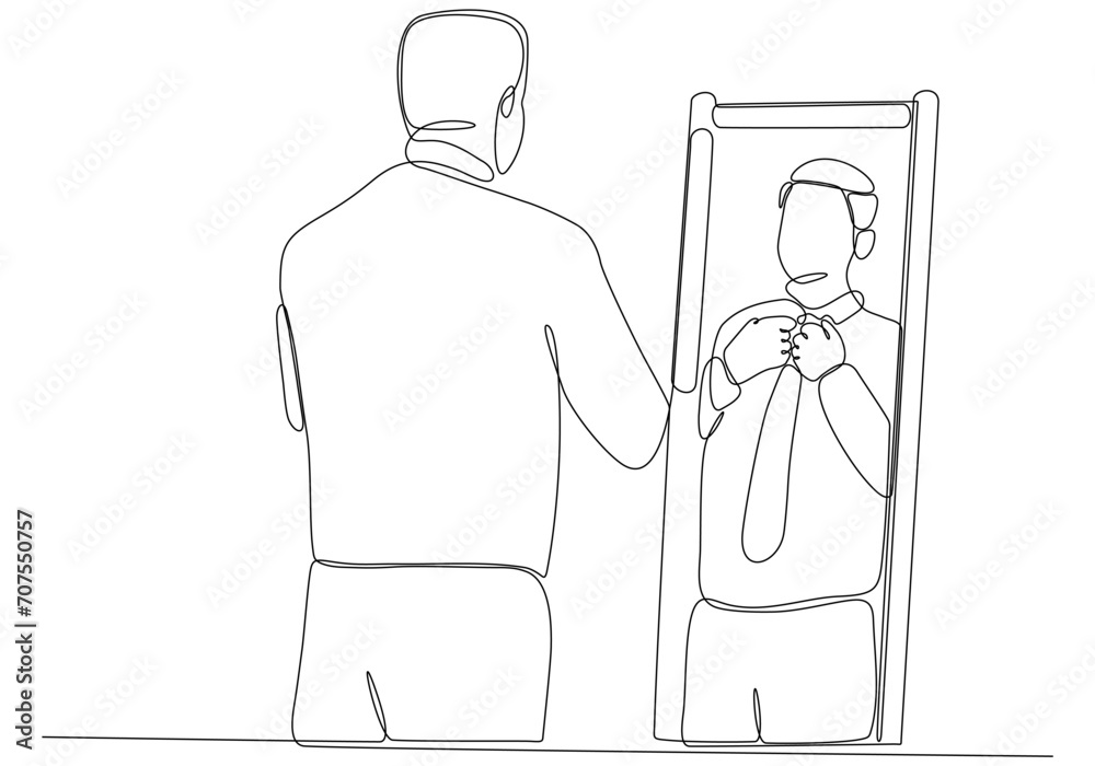 Continuous line drawing of man in mirror vector illustration Continuous line drawing of man in mirror vector illustration