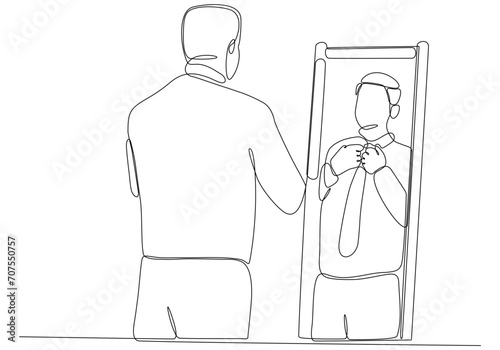 Continuous line drawing of man in mirror vector illustration