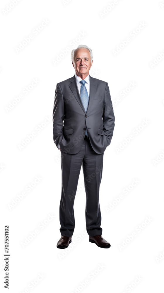 Elderly male businessman standing looking at camera, isolated, full body, transparent background. Elderly male businessman standing looking at camera, isolated, full body, transparent background.