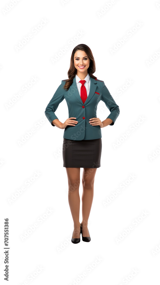 Flight attendant standing looking at camera, isolated, full body, transparent background. Flight attendant standing looking at camera, isolated, full body, transparent background.