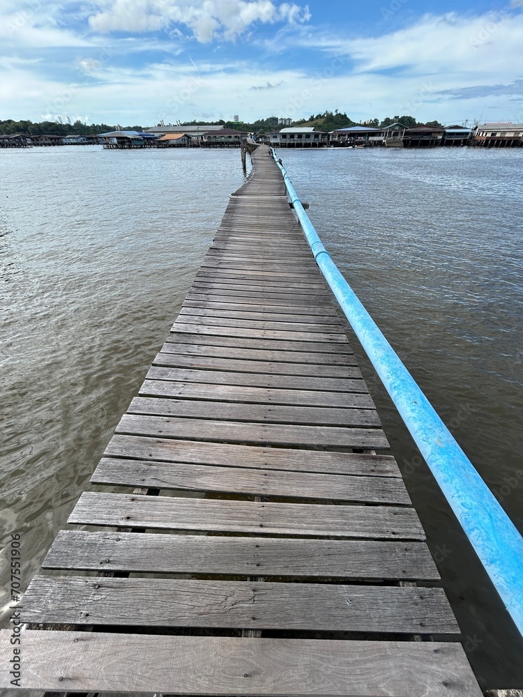 Floating village  Kampong Ayer. Bandar Seri Begawan in Brunei is a beautiful and harmonious Asian nation, situated on the northern coast of Borneo in the South China Sea. The purest air, immaculate co