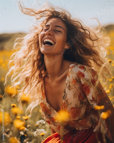 Beautiful woman dancing in a field