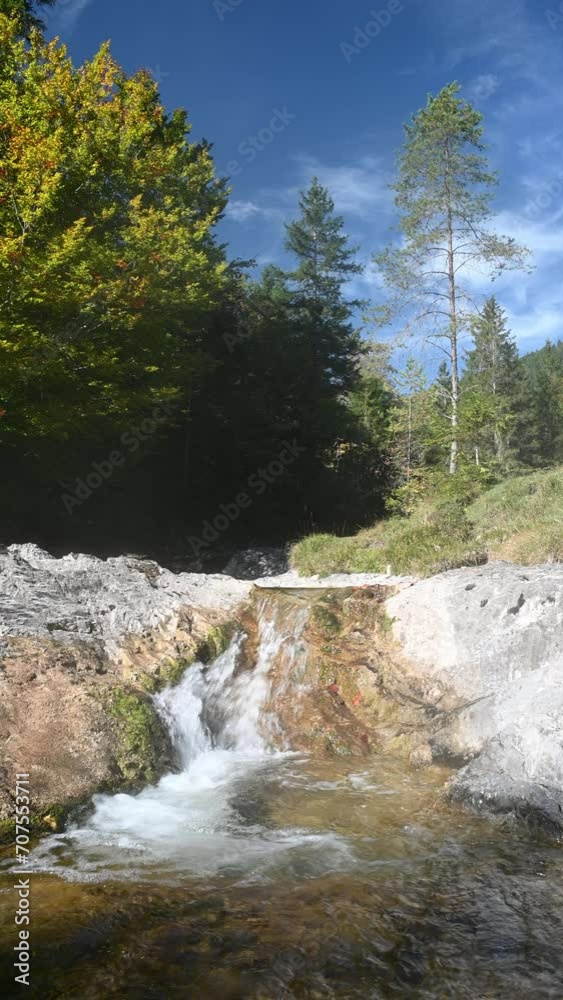 Vertical shot of a smaller waterfall in forest in autumn Vertical shot of a smaller waterfall in forest in autumn