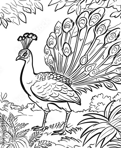 hand drawn illustration of peacock