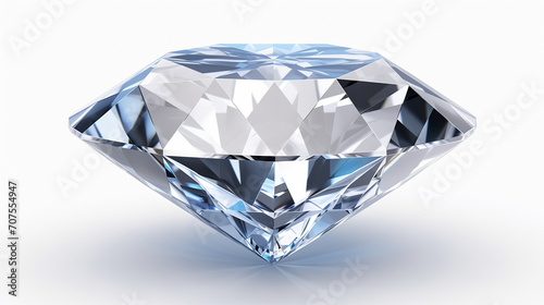Dazzling diamond on white background. Close up of large clear diamond light background with shadows.