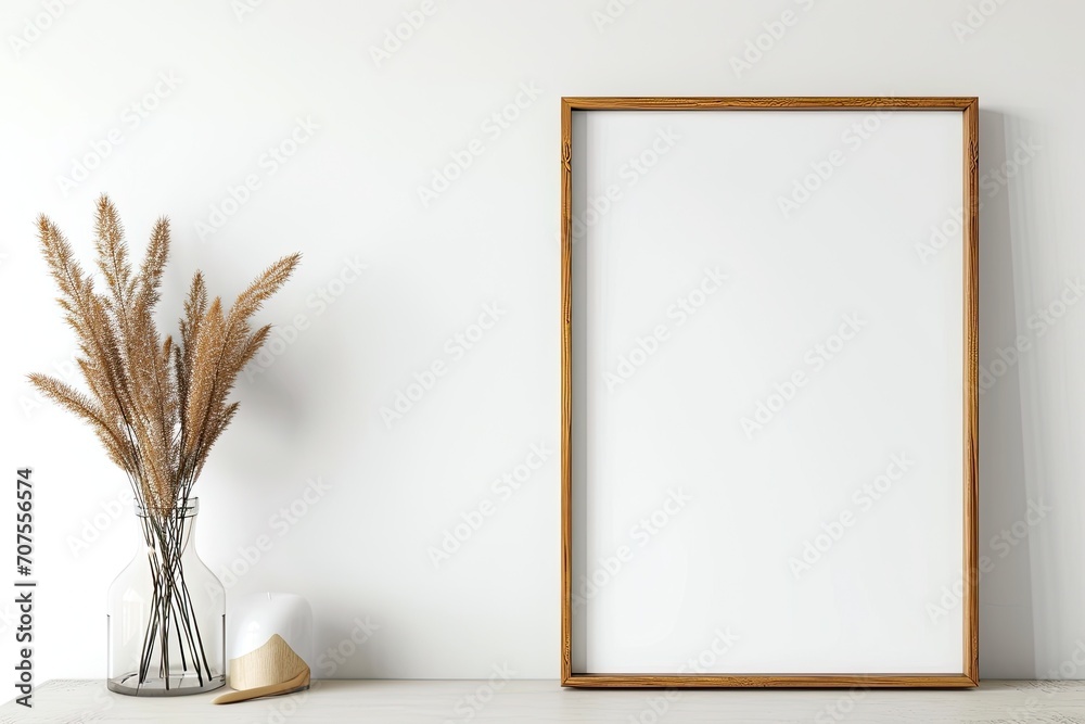 Interior of modern living room with white walls, concrete floor, white mock up poster frame and plant Interior of modern living room with white walls, concrete floor, white mock up poster frame and plant