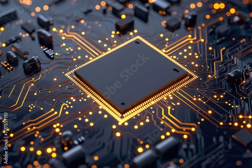 Microchip on circuit board background, AI generative