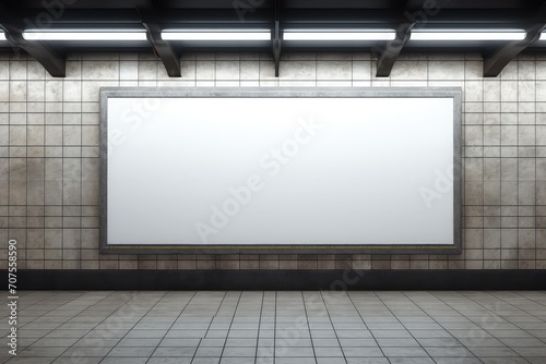 White blanket billboard mockup in a subway station © hasanstudio