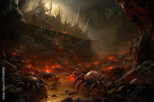 Crab Kingdom: Crabs crawling on a sandy seabed, creating a bustling underwater city. photo
