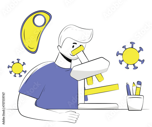 Microscope is Used by the Learner to Examine Microbes | Education Illustration Series        